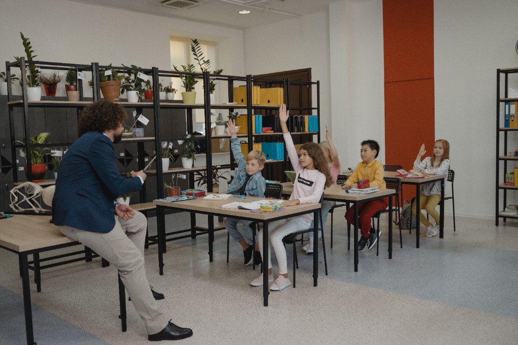 A teacher leading an engaged classroom