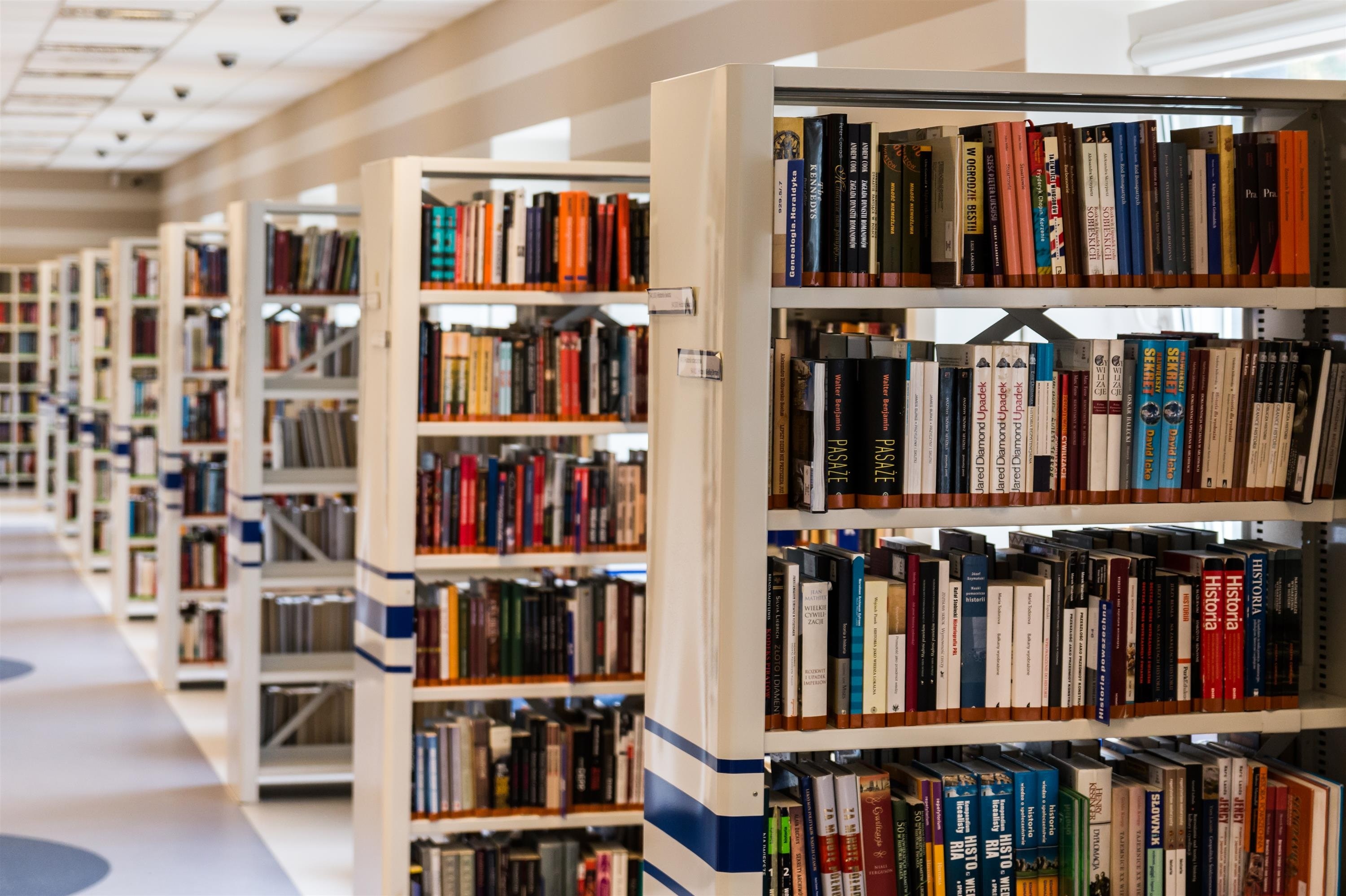 Library stacks in a modern campus